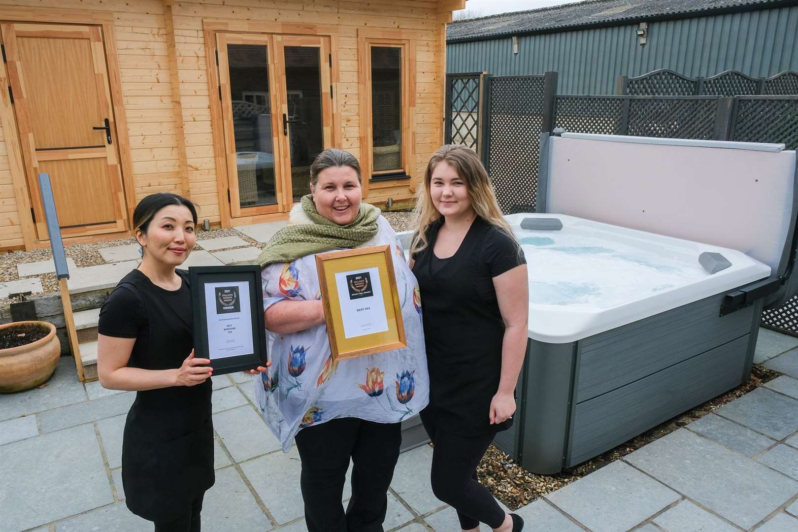 Beauty therapists Minori Clark and Kelsi Goulding with owner Emma Hill (centre)