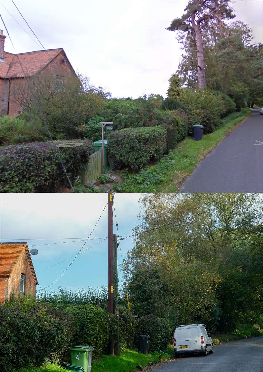 Before and after the pine tree was cut down, (above image credit: Google Maps)