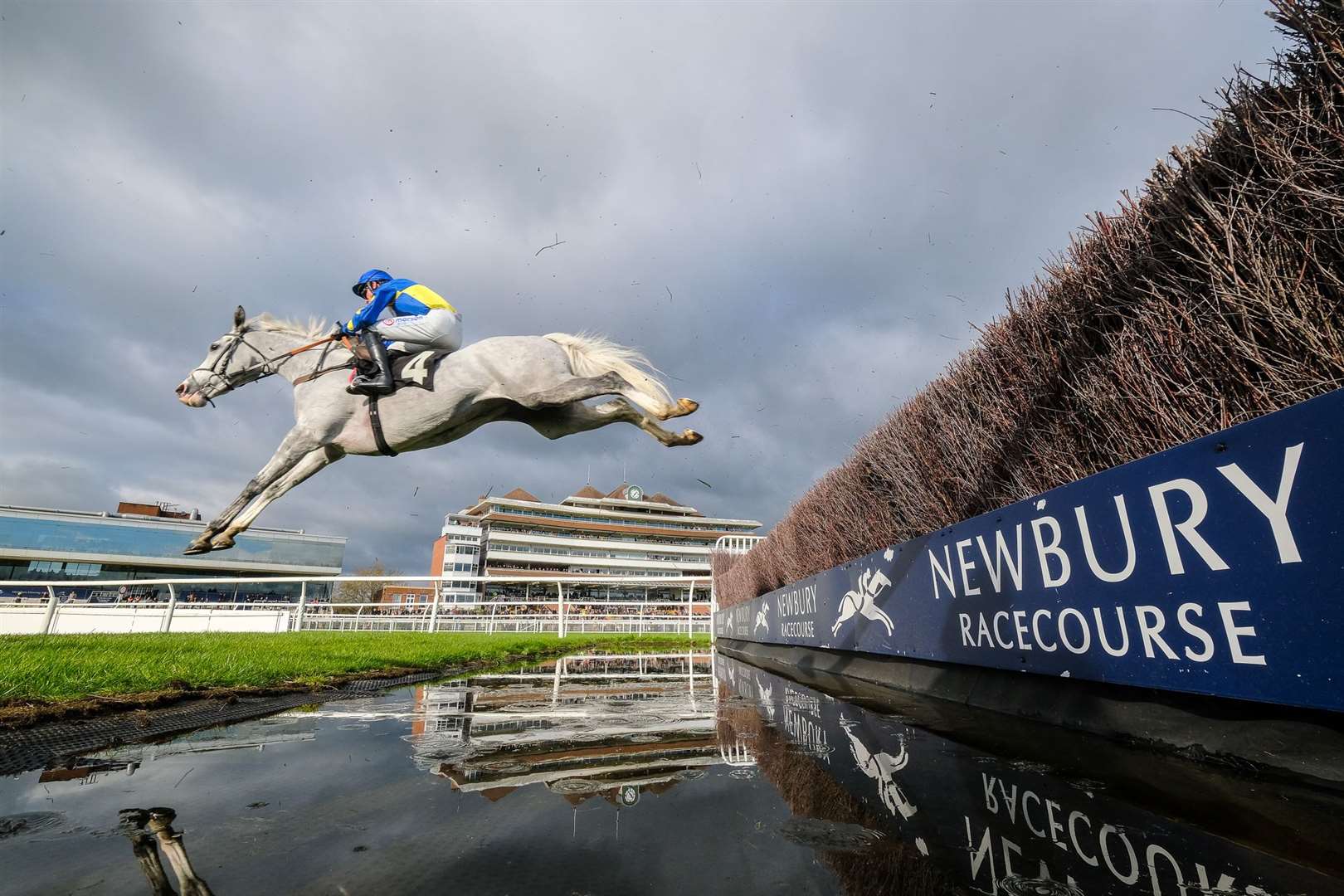 Silver Forever over the water jump at Newbury