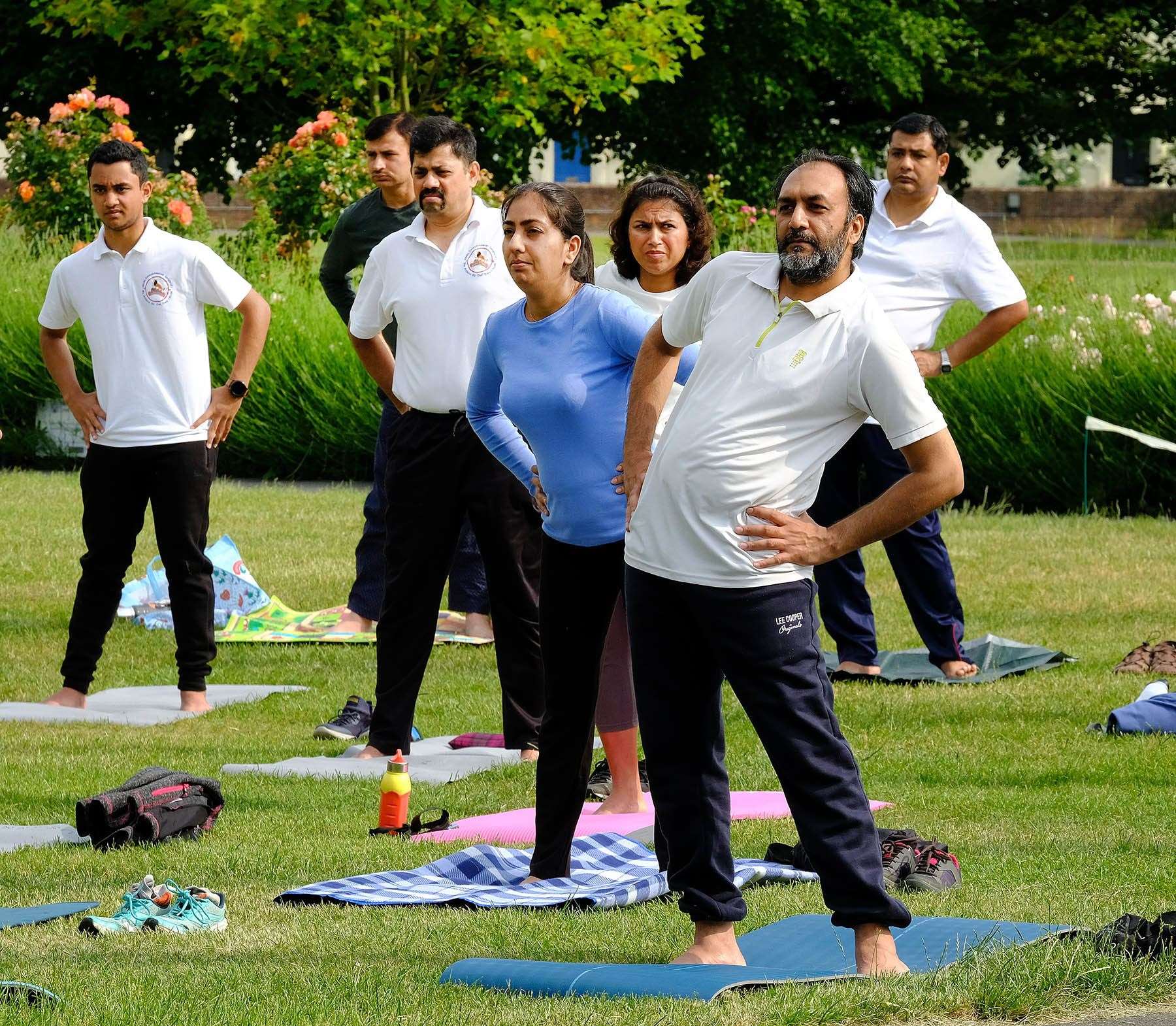 Residents take part in yoga day