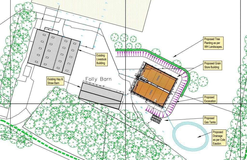 Existing and proposed structures on Folly Farm, West Ilsley