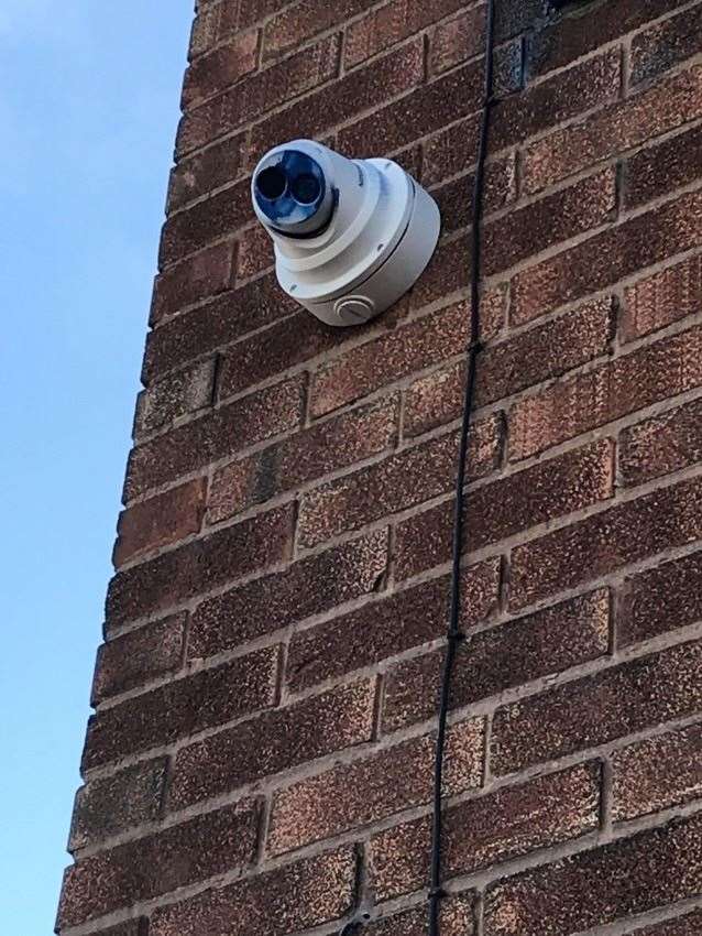The spray-painted CCTV camera. (51442019)