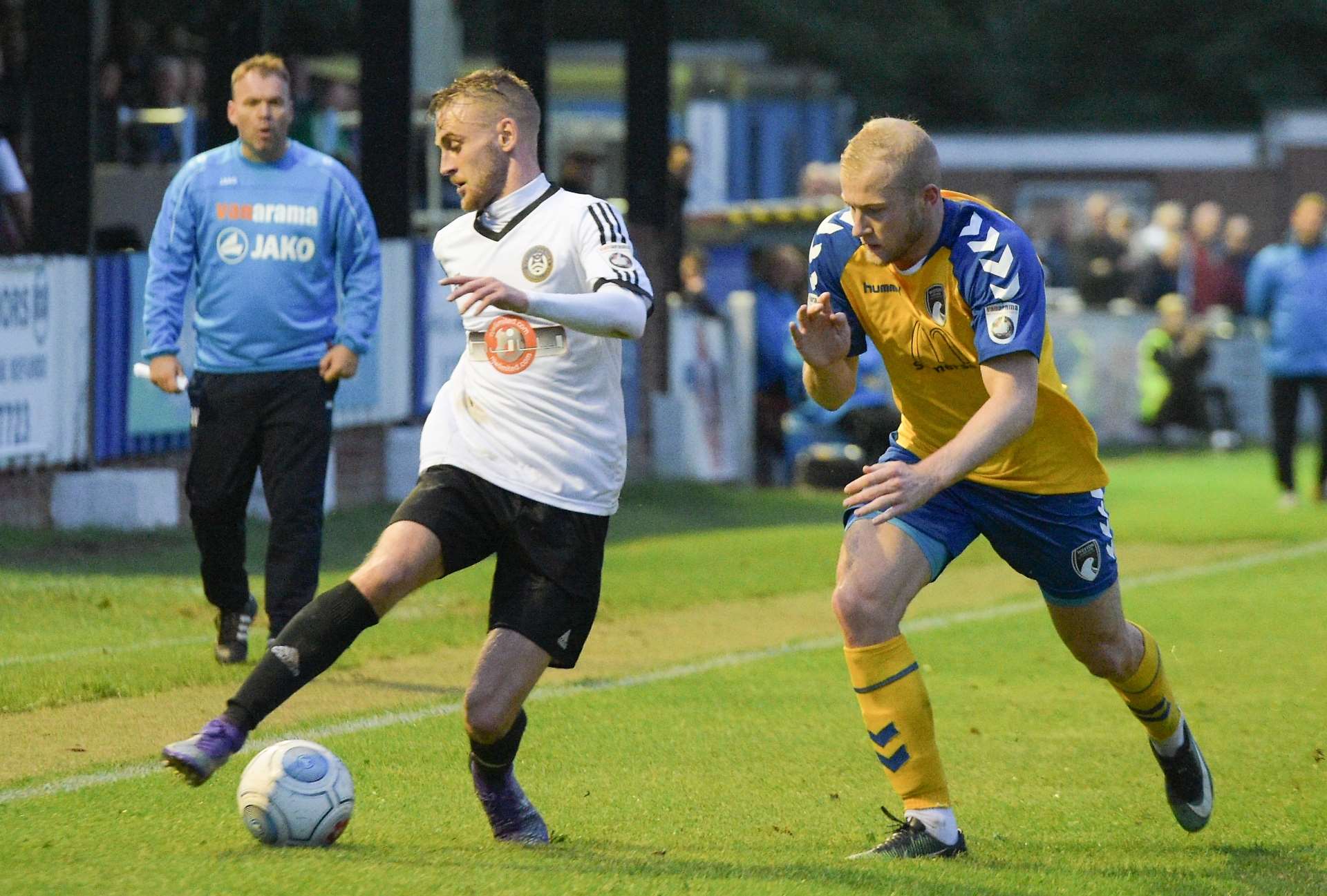 Manager Bobby Wilkinson watches Luke Williams in action against Weston-Super-Mare