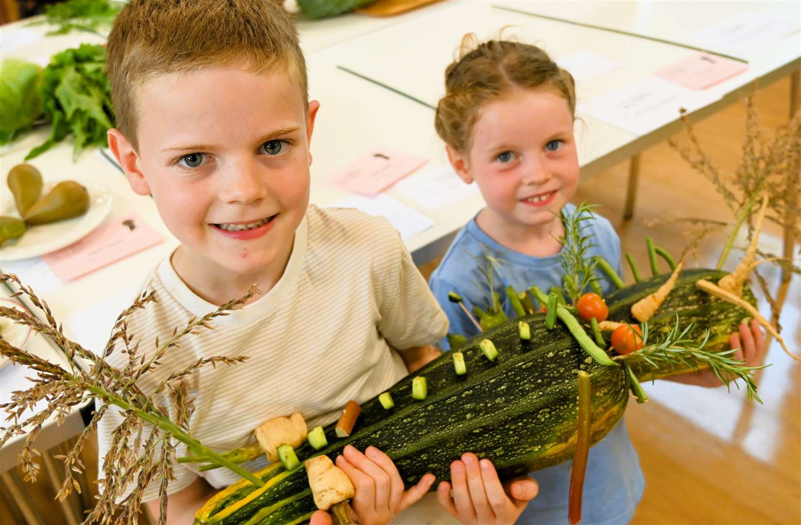 Albert, 6, and Elizabeth Grew, 4, were the winners of 'monster veg'