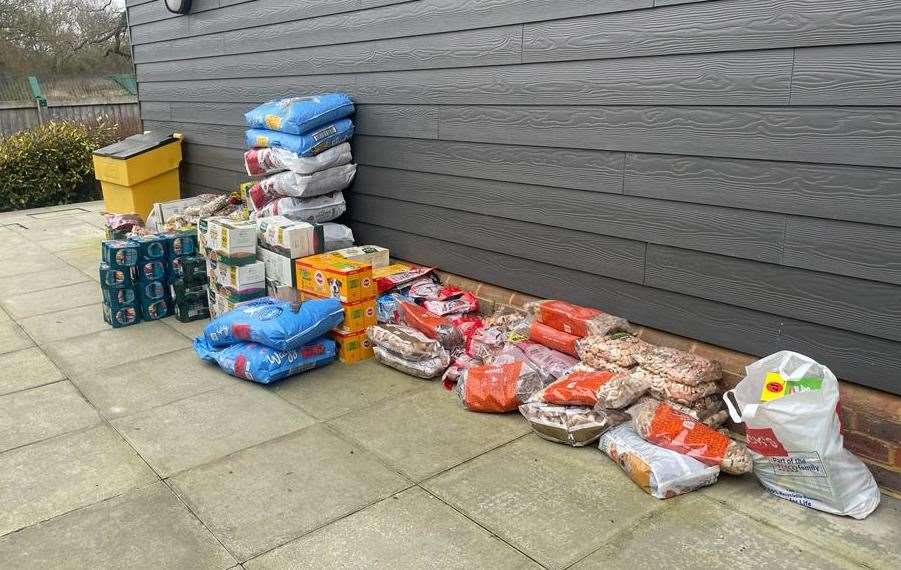 More than £1,000 worth of wet and dry dog food ready for storage. Credit: Dogs Trust