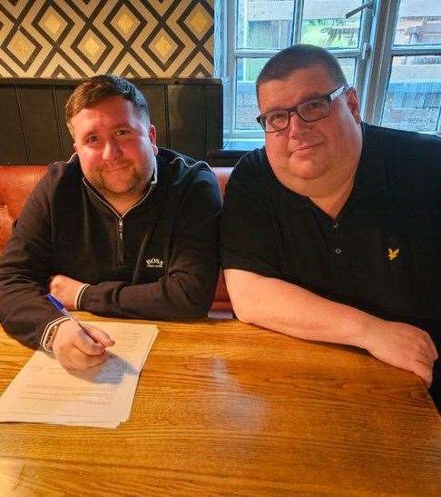 Hungerford Town Football Club manager Danny Robinson (left) and chairman Cris Bowden (right)
