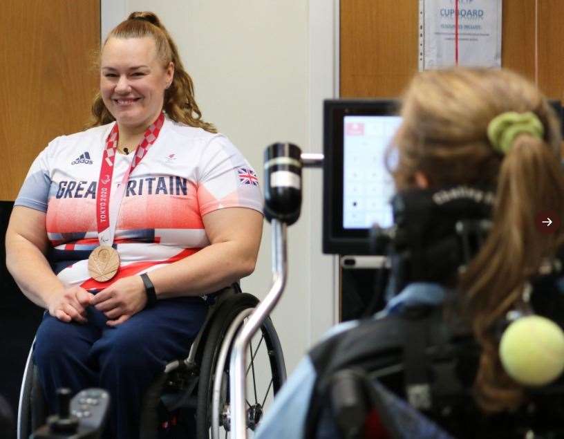 Louise Sugden visits Kennet School with her bronze medal. Picture by: Kennet School