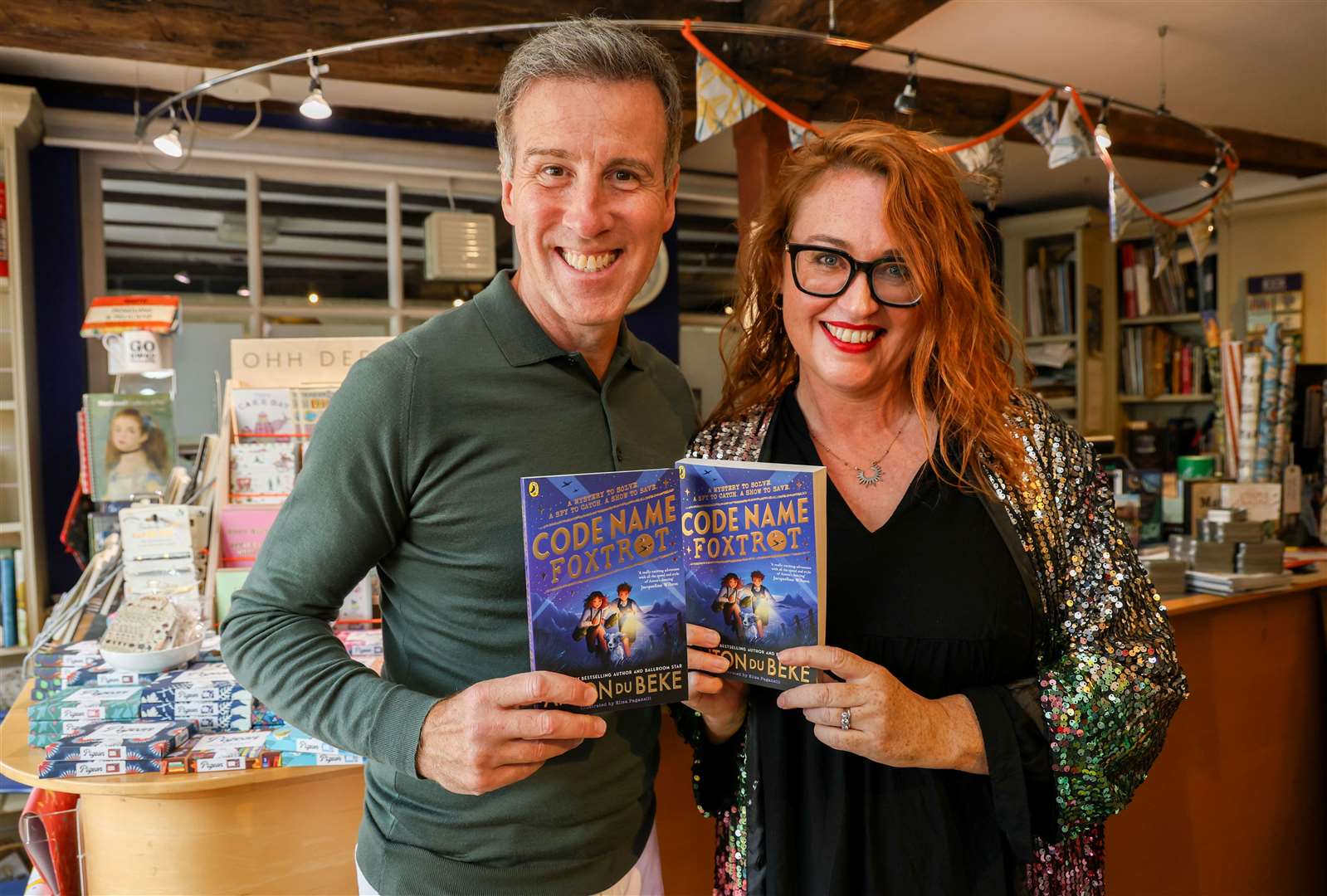 Anton Du Beke with owner Emma Milne-White at Hungerford Bookshop