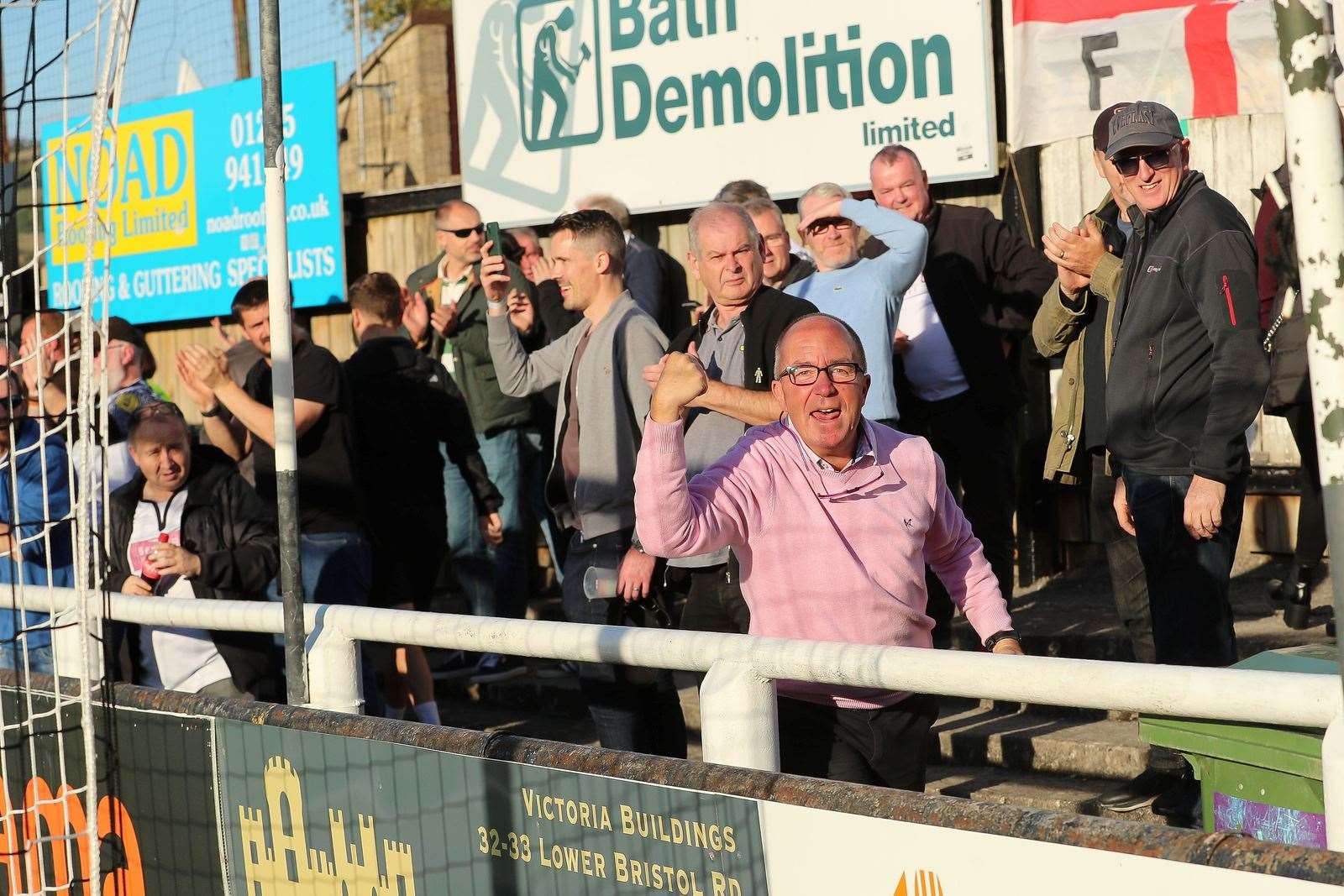 Chambers celebrates a big win against Bath City from the terraces. Picture by Jeff Youd Photography