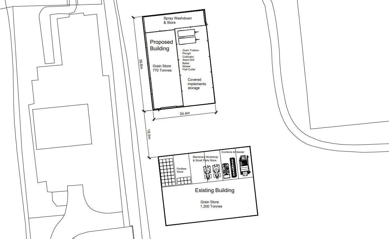 Plan of the proposed new agricultural building in Compton