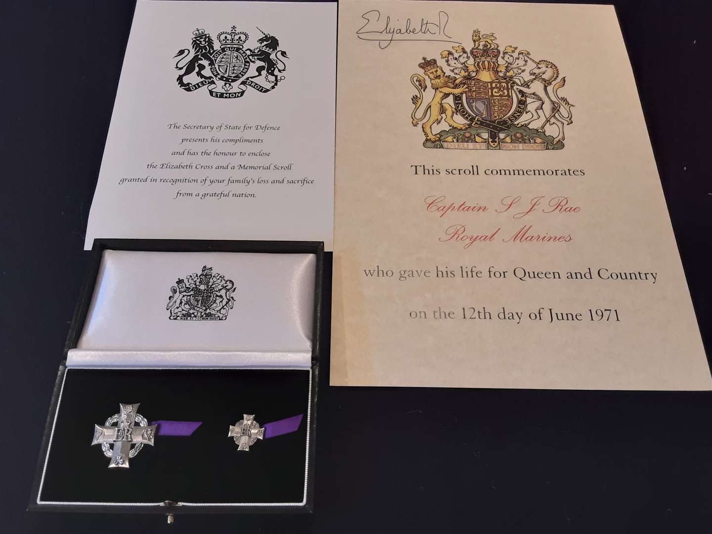 The Elizabeth Cross and scroll the Keevill's received earlier this month