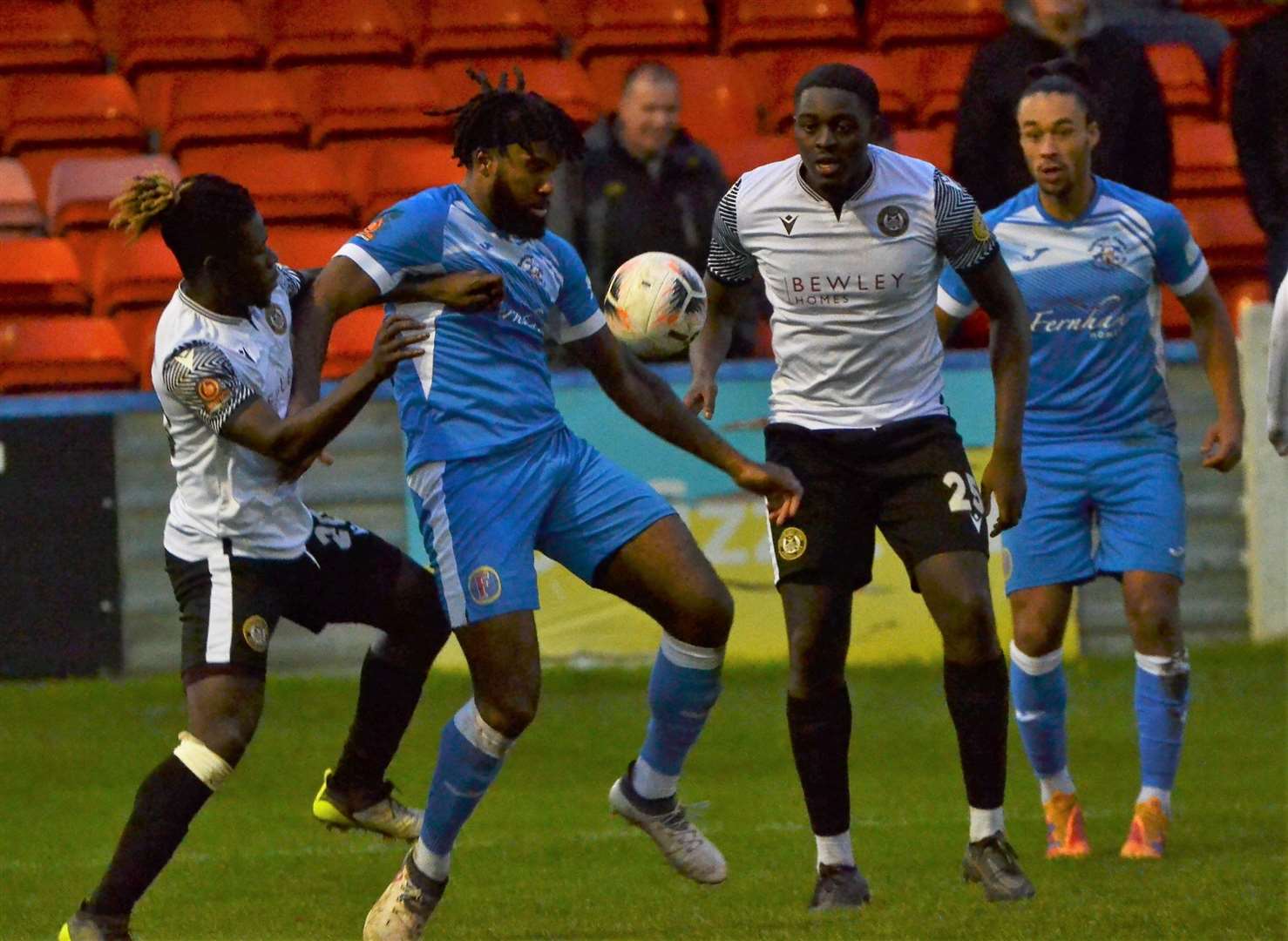 Leighton Thomas and Jerry Gyebi take on Tonbridge's Jordan Greenidge and Dejon Golding