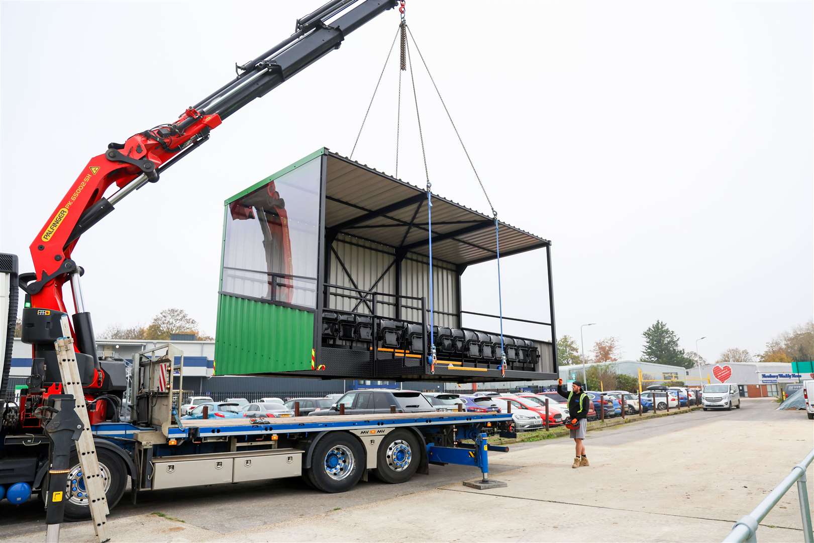 The new stand is lifted into place at Faraday Road
