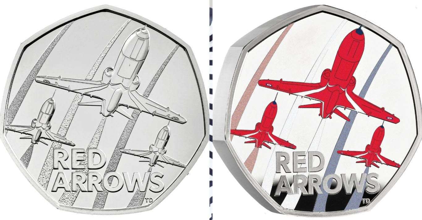 The coin marks the 60th anniversary of the Red Arrows first public air display in 1965