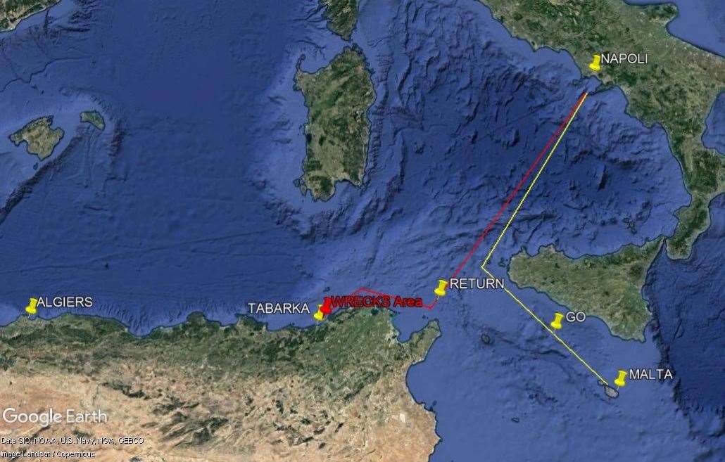 Map detailing the HMS Tigris' last passage and alleged final resting place. Credit: Jean-Pierre Misson