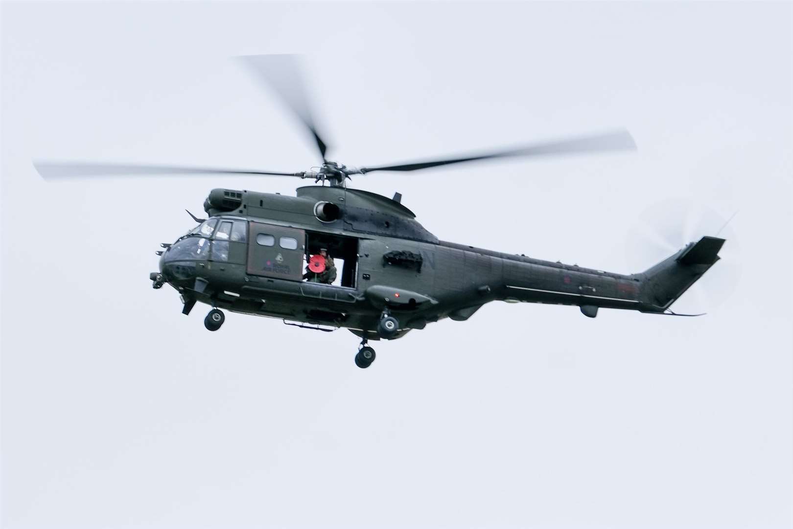 The giant poppy arrives by Puma helicopter to launch this year's local appeal. Ref: 45-0221