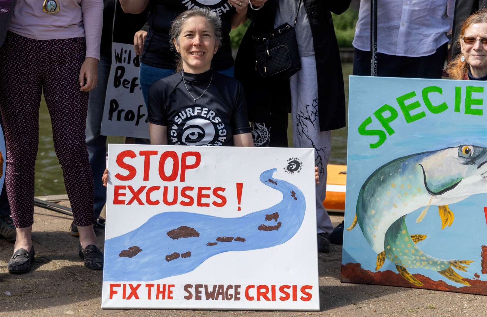 Jenny Kirby at the Paddle Out protest against ongoing sewage spills