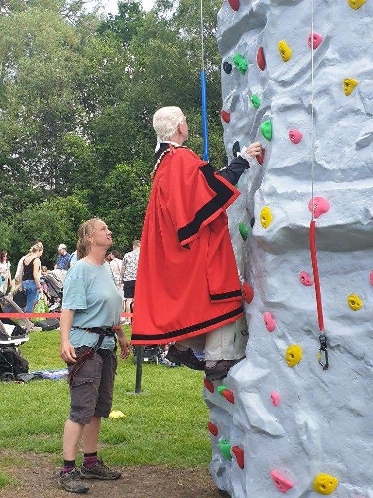 The mayor of Newbury, Andy Moore, enjoyed the fun at the Victoria Park open day