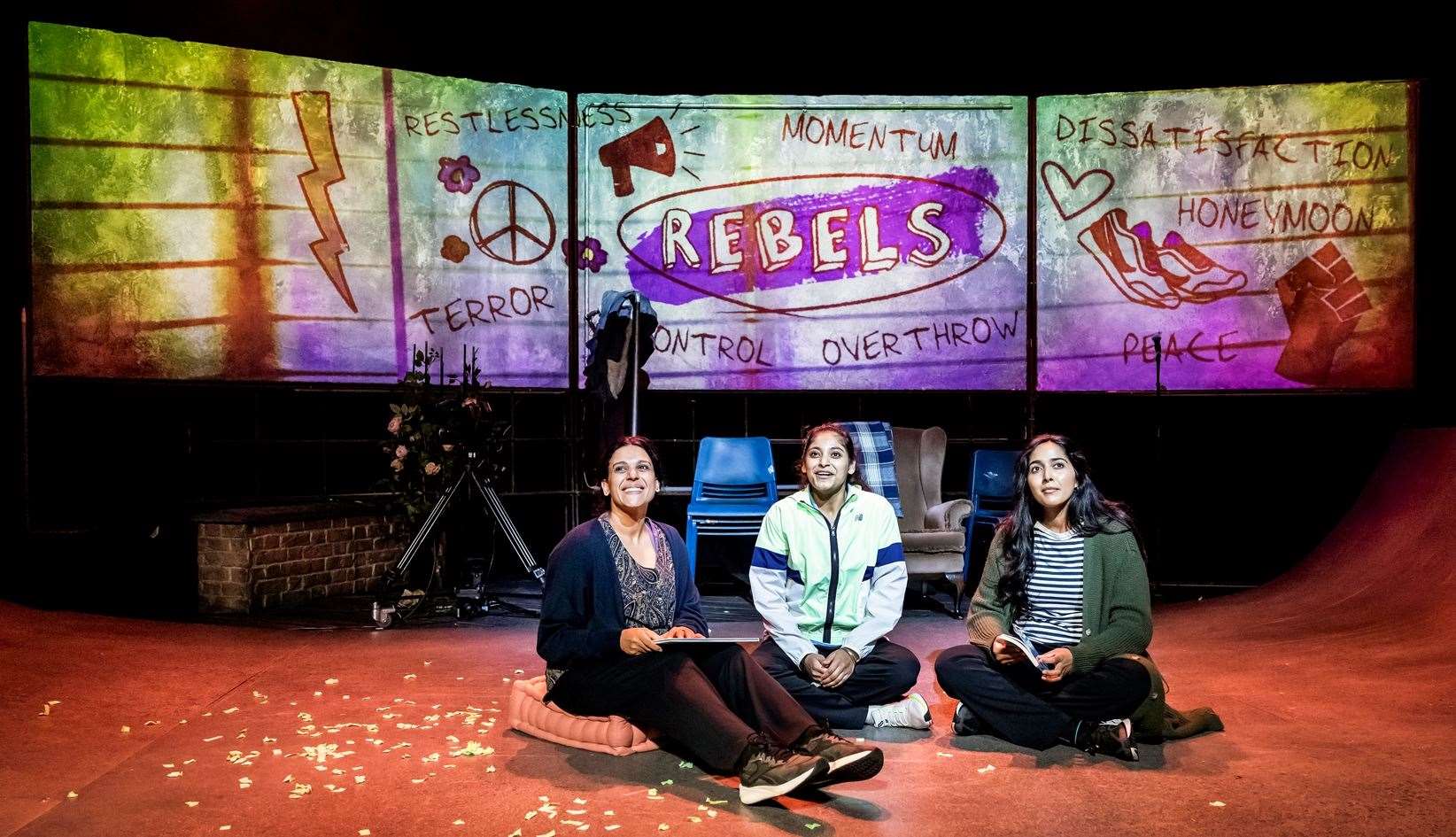 Asha Kingsley, Jessica Kaur and Simran Kular in Run Rebel photo by Pamela Raith