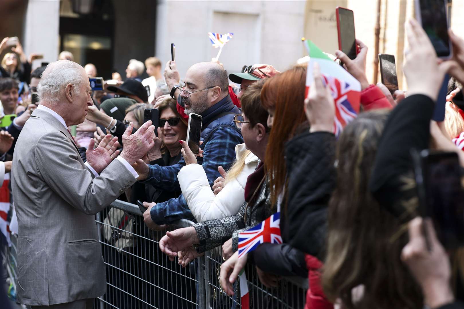 Charles meets well-wishers in the Piazza San Francesco in Ravenna (Phil Noble/PA)