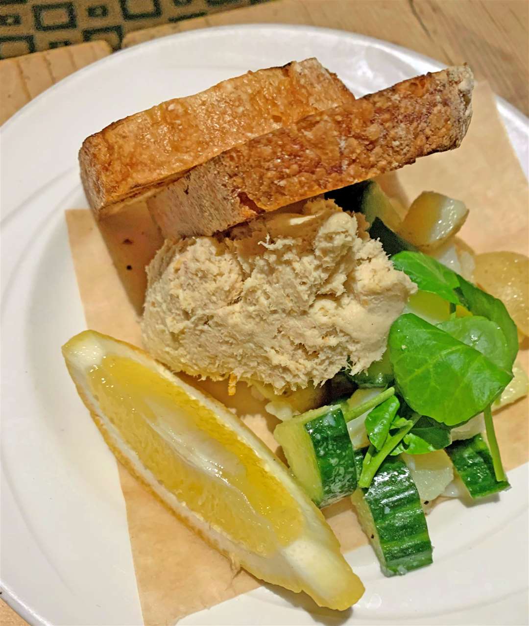 Smoked mackerel pâté with cucumber and a delicate potato salad starter