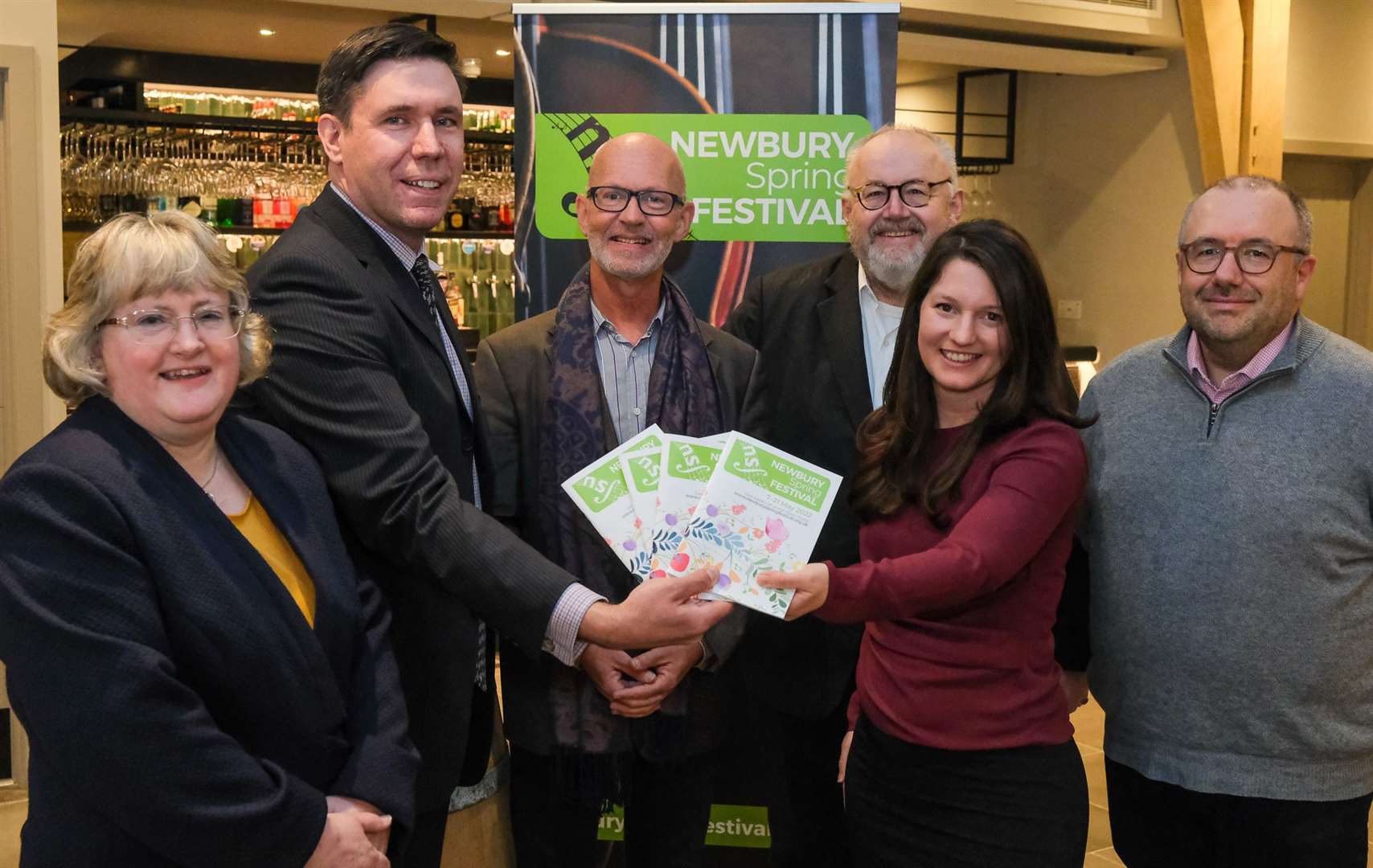 Launch of Newbury Spring Festival on Wednesday by the festival team administrator Jane Pickering, general manager Ashley Morris, director Mark Eynon, chairman Julian Chadwick, marketing manager Alex Amey and volunteer Simon Coates