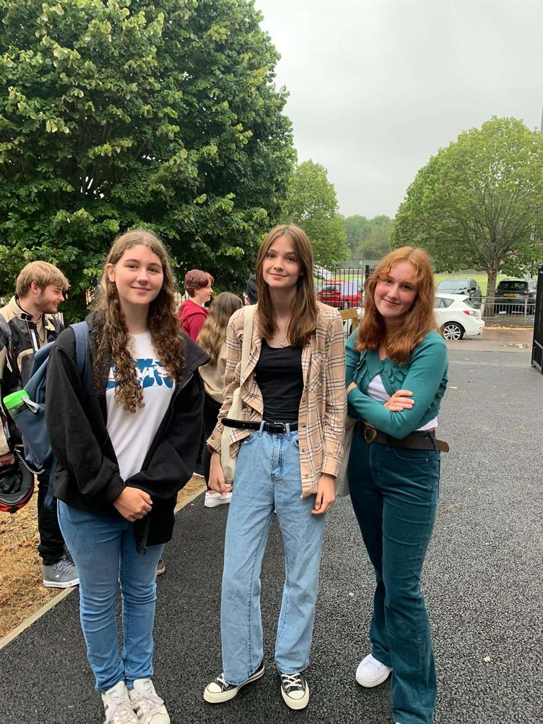 Trinity pupils Frankie Hamer (left), Gemma Porter and Daria Zapodeanu (right)