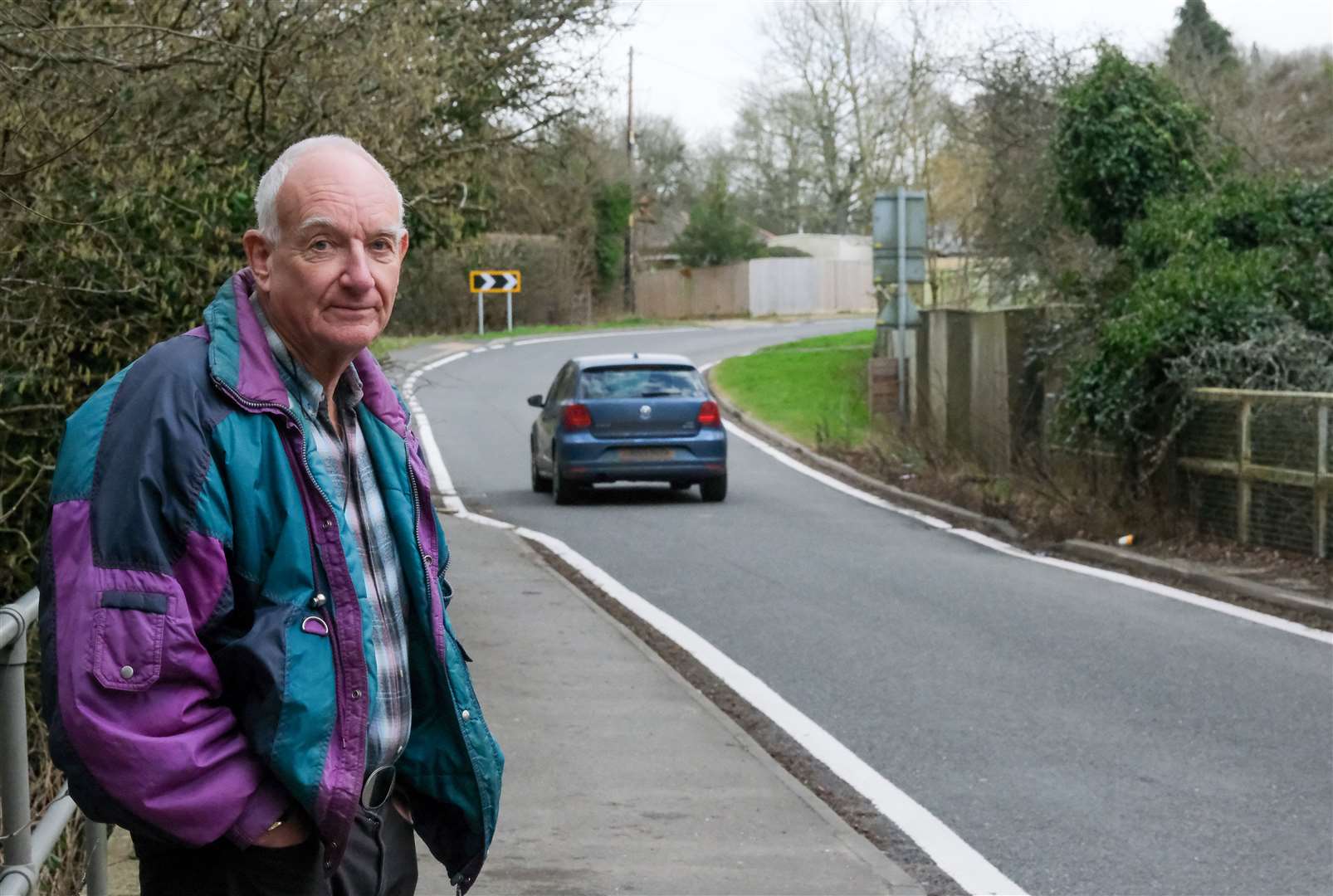 Tony Forward next to the narrowed bridge in Bishops Green