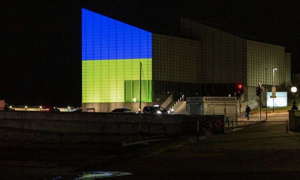 The Turner Contemporary in Margate has been lit up yellow and blue in support of Ukraine. Picture: Instagram/turnercontemporary