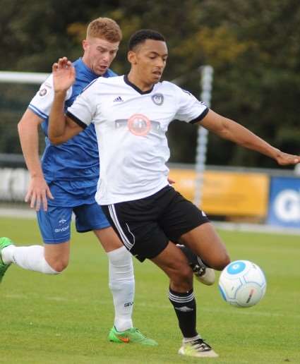 Goal scorer Stefan Brown in action at Margate PICTURE: ISLE OF THANET GAZETTE