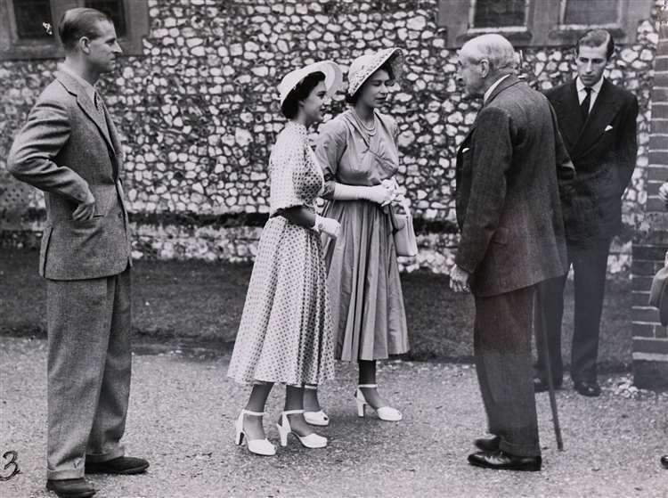 The Queen outside Highclere Church in 1949