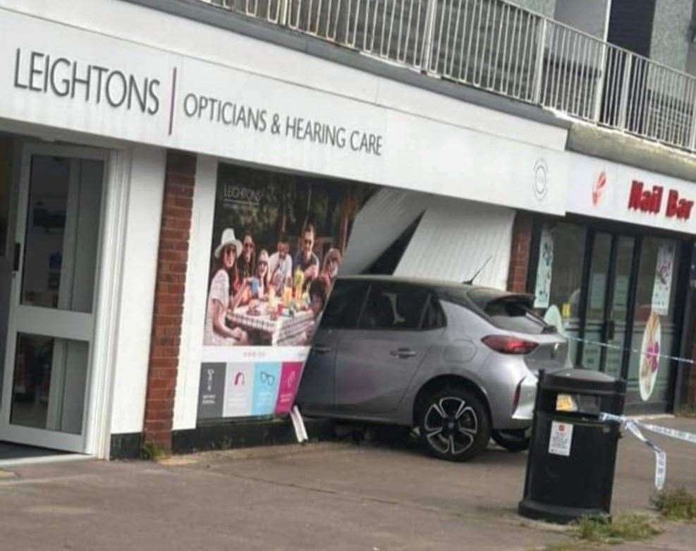 The car crashed into a shopfront in Tadley