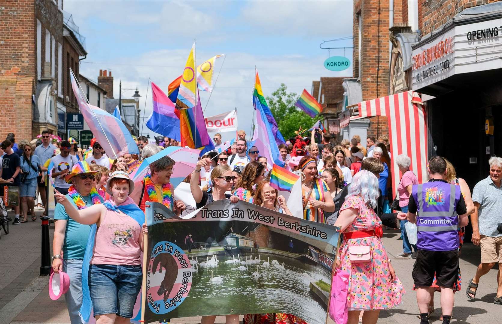 Last year’s Newbury Pride parade passing Newbury Bridge