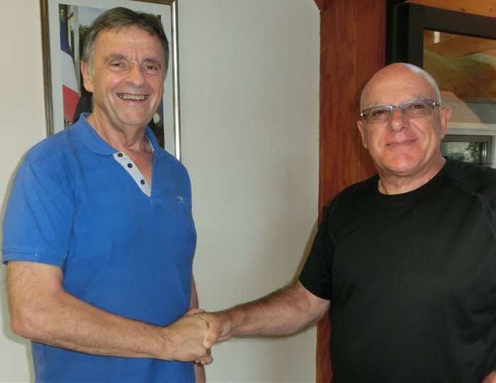 Claude Dupont, Mayor of Boussieres sur Sambre, left, and Feutry Bernard. Credit: Feutry Bernard