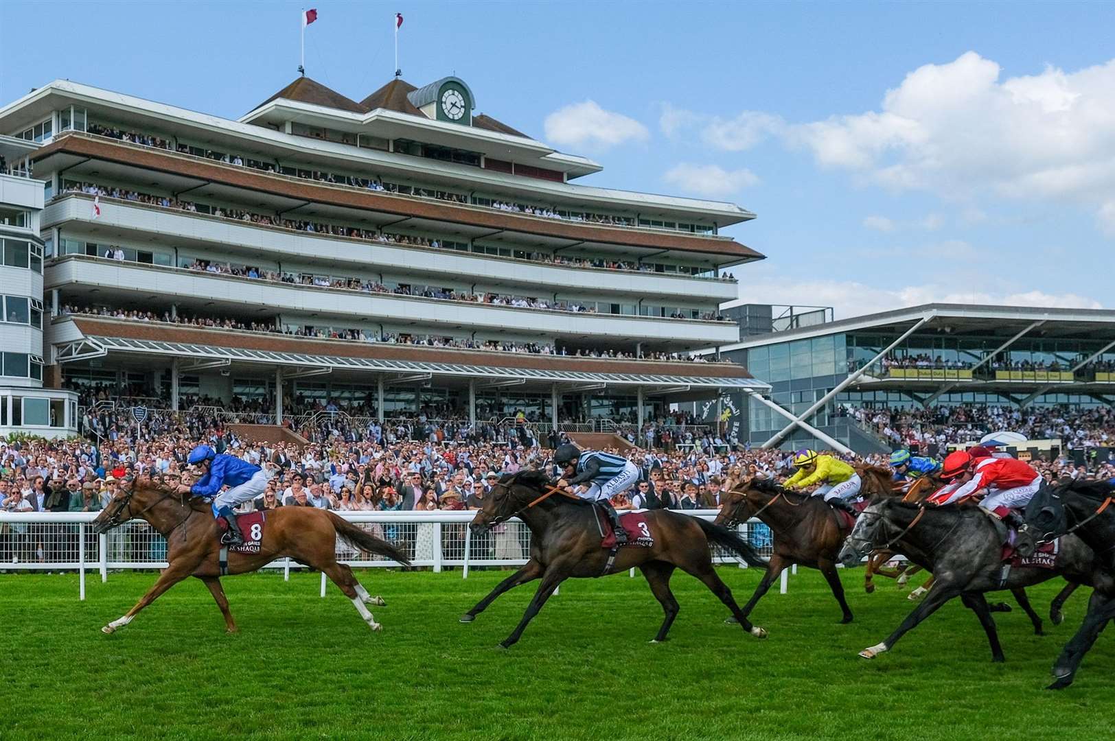 Modern Games wins the feature Al Shaqab Lockinge Stakes. Pictures by Phil Cannings