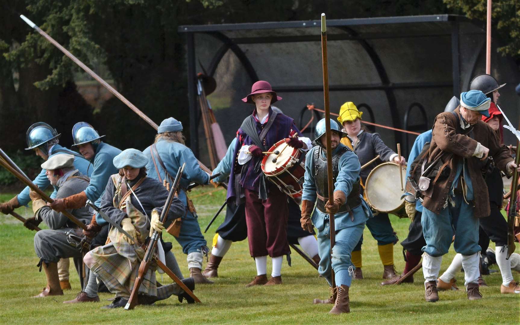 Actors recreating the Roundhead charge against the Royalist forces at Shaw House
