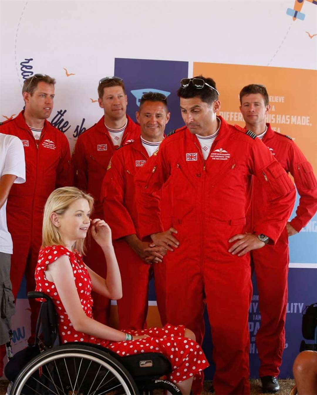 Abi Evans with Red Arrows commander David Montenegro and other pilots