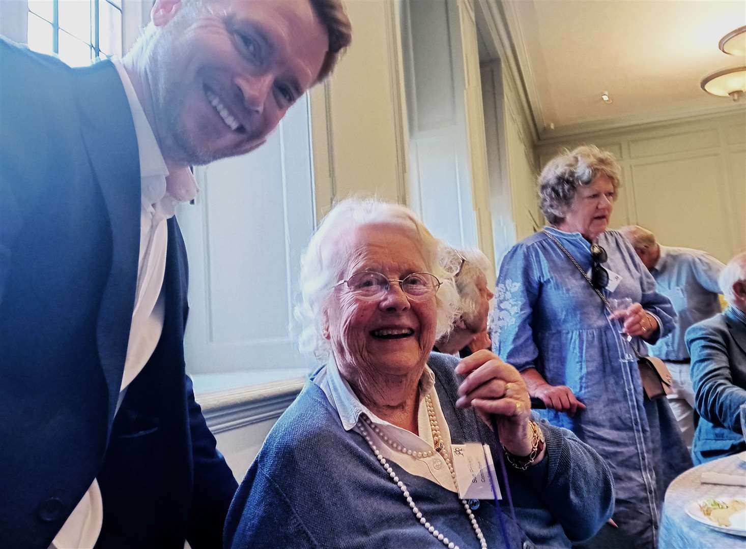 Arts Society Newbury 50: Sue Pring is presented with her medal to mark 50 years of service to the Arts Society Newbury by national society chief executive Florian Schweitzer