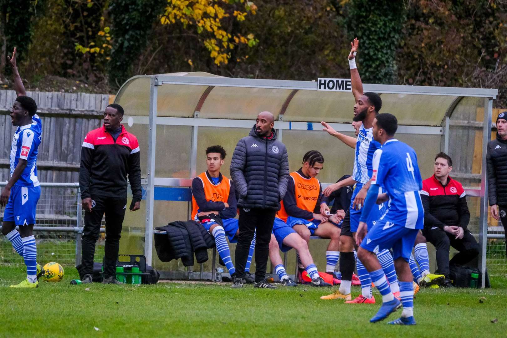 Thatcham manager Jamie Leacock watches on