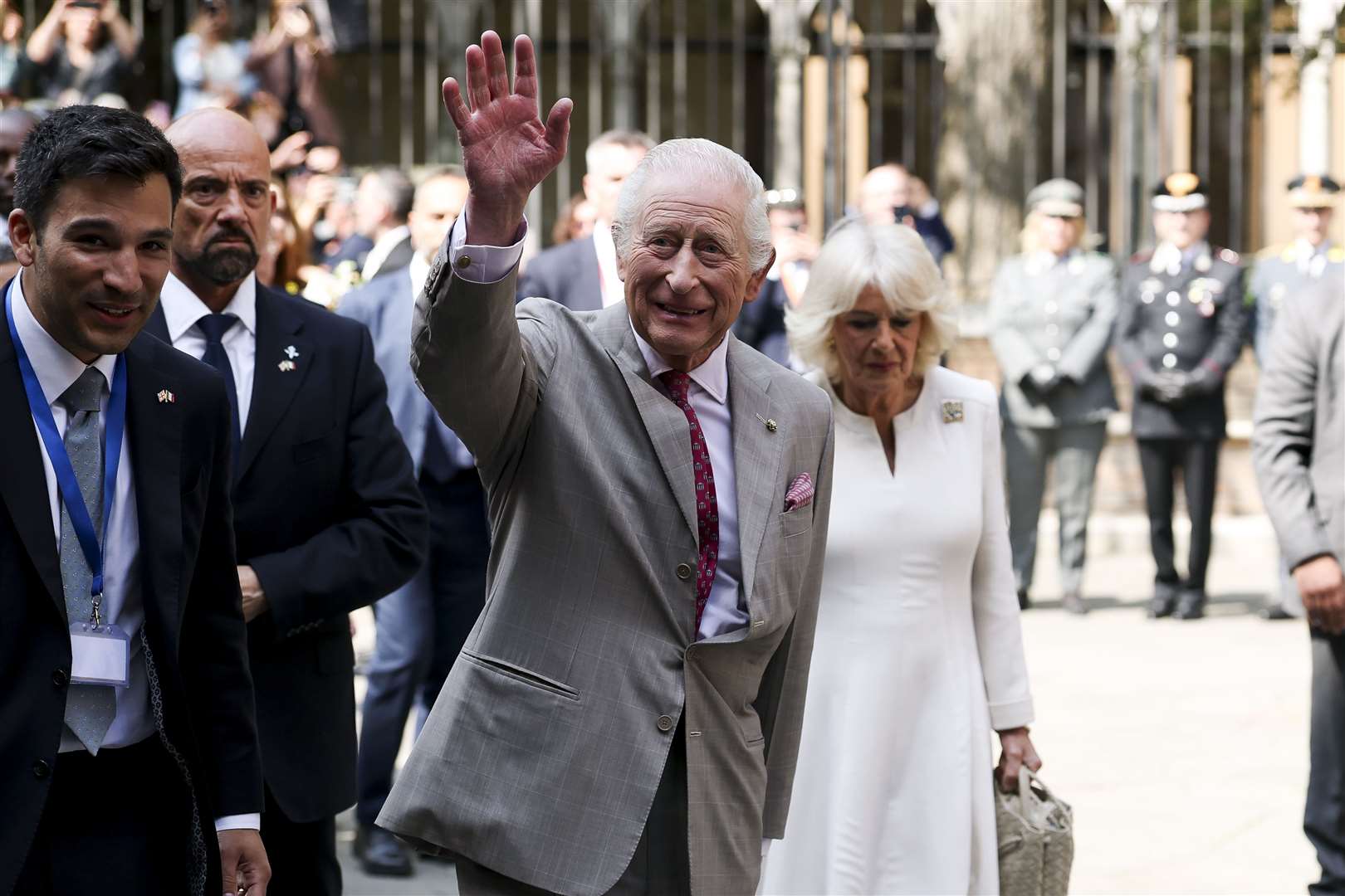 The King and Queen on a walkabout in Ravenna (Phil Noble/PA)