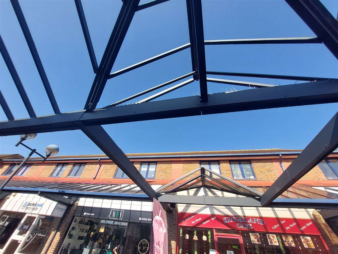 The glass canopy above the café