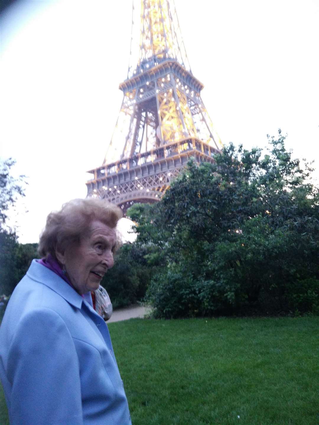 Ruth by the Eiffel Tower in Paris in 2016