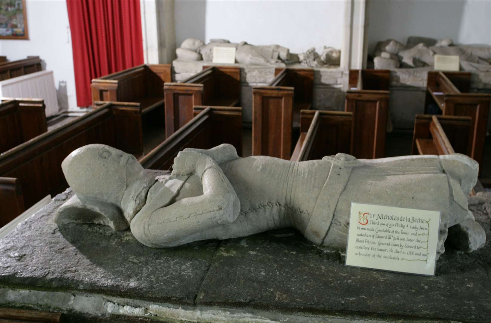 Three of the 12 14th-century effigies of the Norman De la Beche family, known as the Aldworth Giants