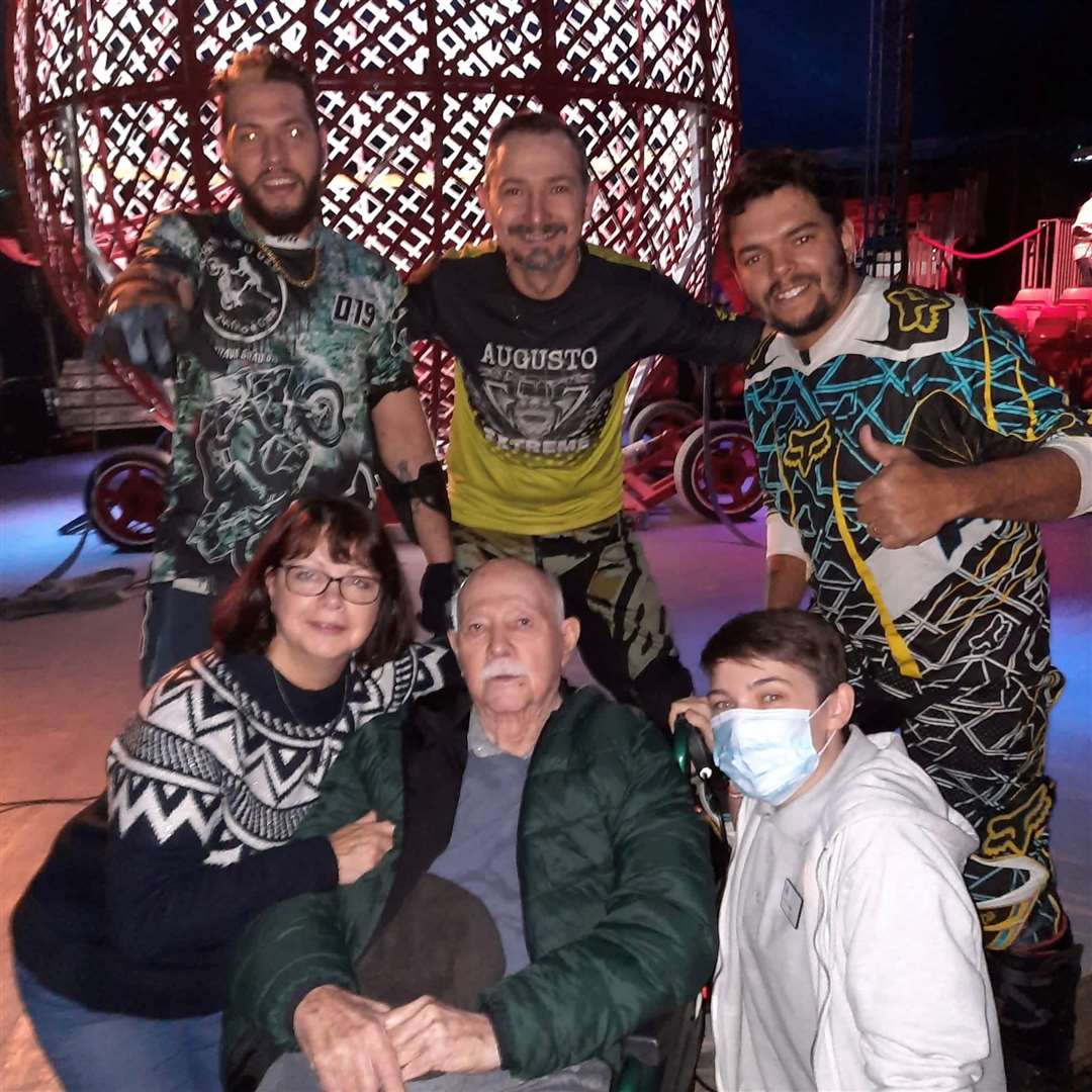 Bill pictured with current circus performers in Newbury