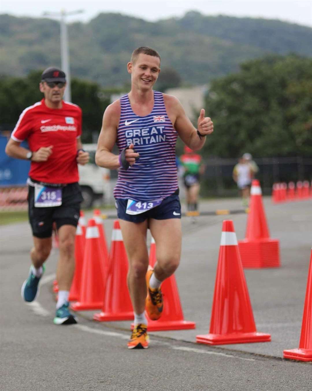 Danny Hawkins manages a smile during the race