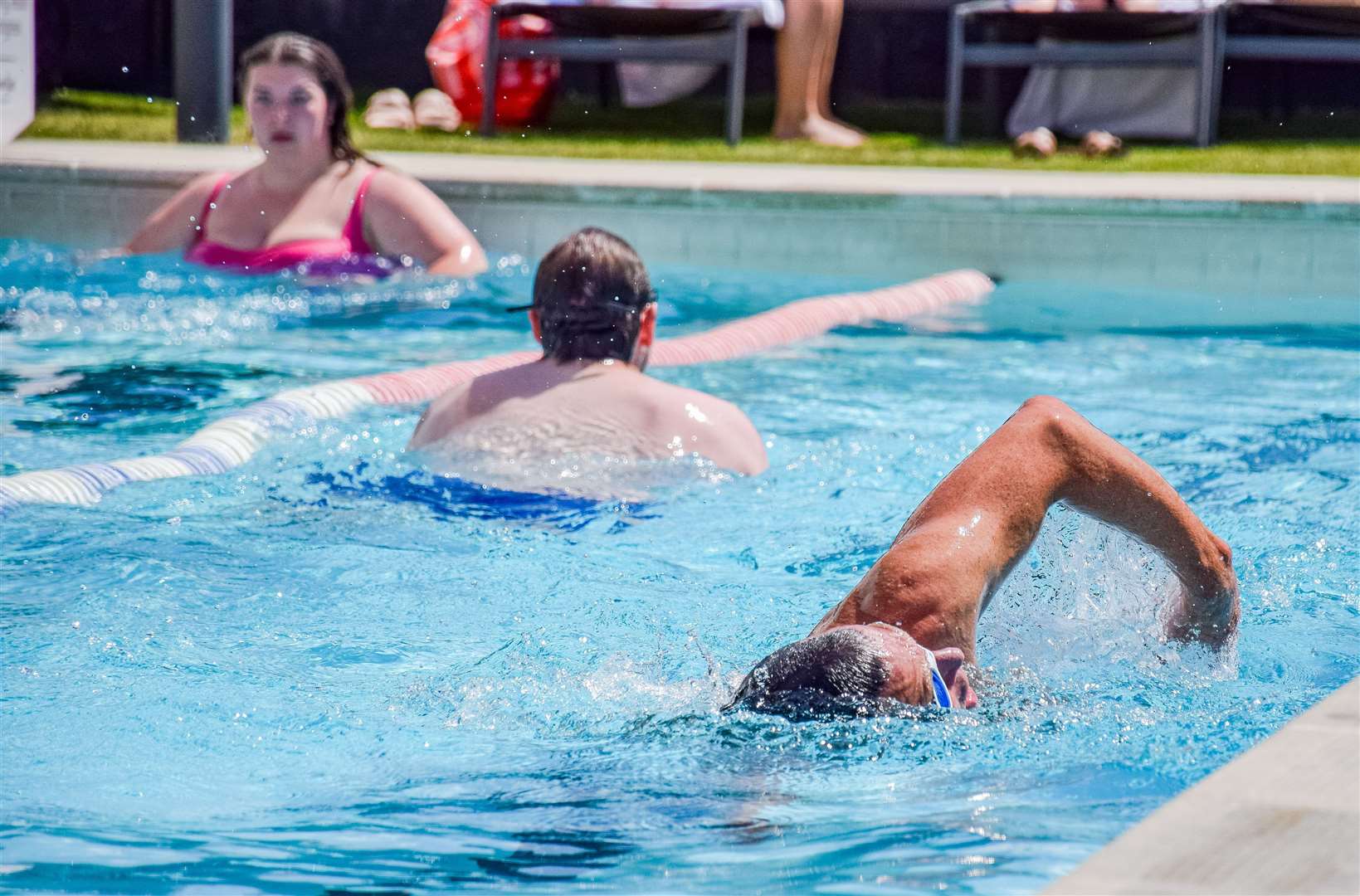 The group from Jones Robinson swam 3,114 lengths of the outdoor pool at David Lloyd Newbury