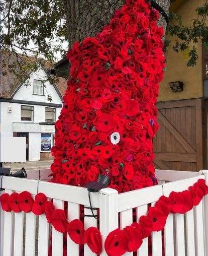 Tree decorated with poppies in the Broadway