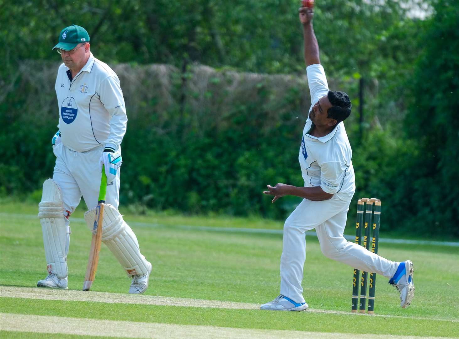 Prashanth Kundar bowling for Newbury against Royal Ascot.