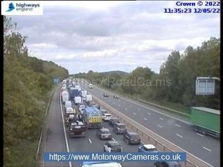 Images of the traffic currently backed up on the M4, credit: Highways England