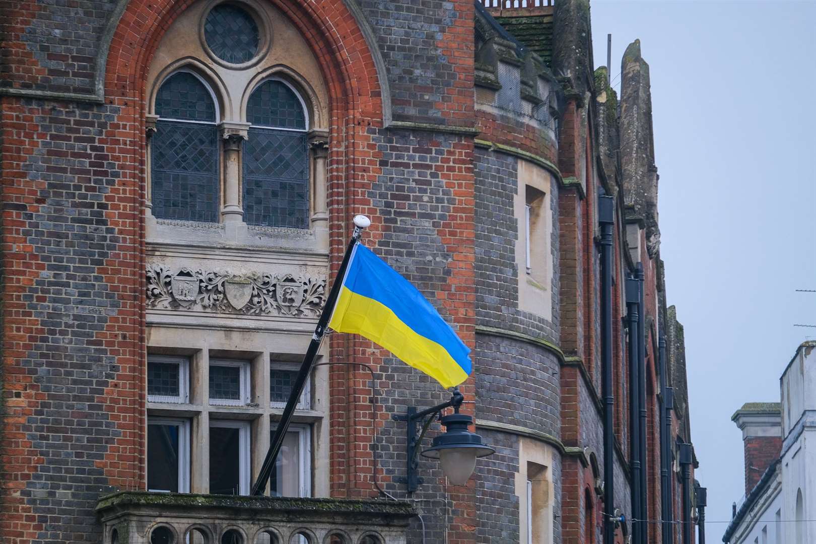 The flag of Ukraine flying from Newbury Town Hall